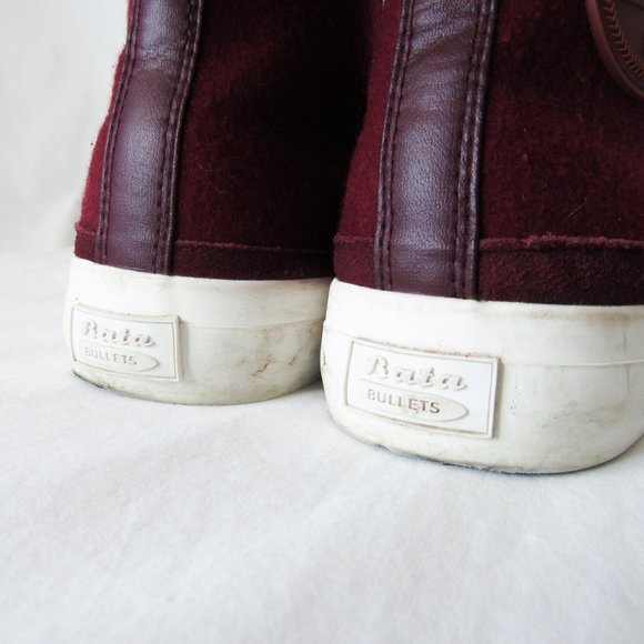 BATA BULLETS Hi Top Wool Leather Sneakers in Maroon Red Size Mens 8, Womens 9 - Picture 6 of 16